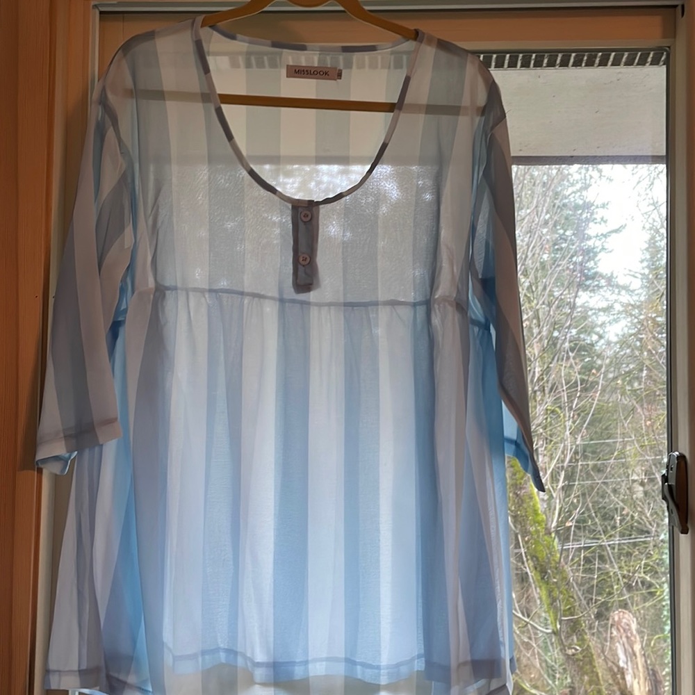 Blouse - Misslook chiffon sheer baby blue stripe top - size XL